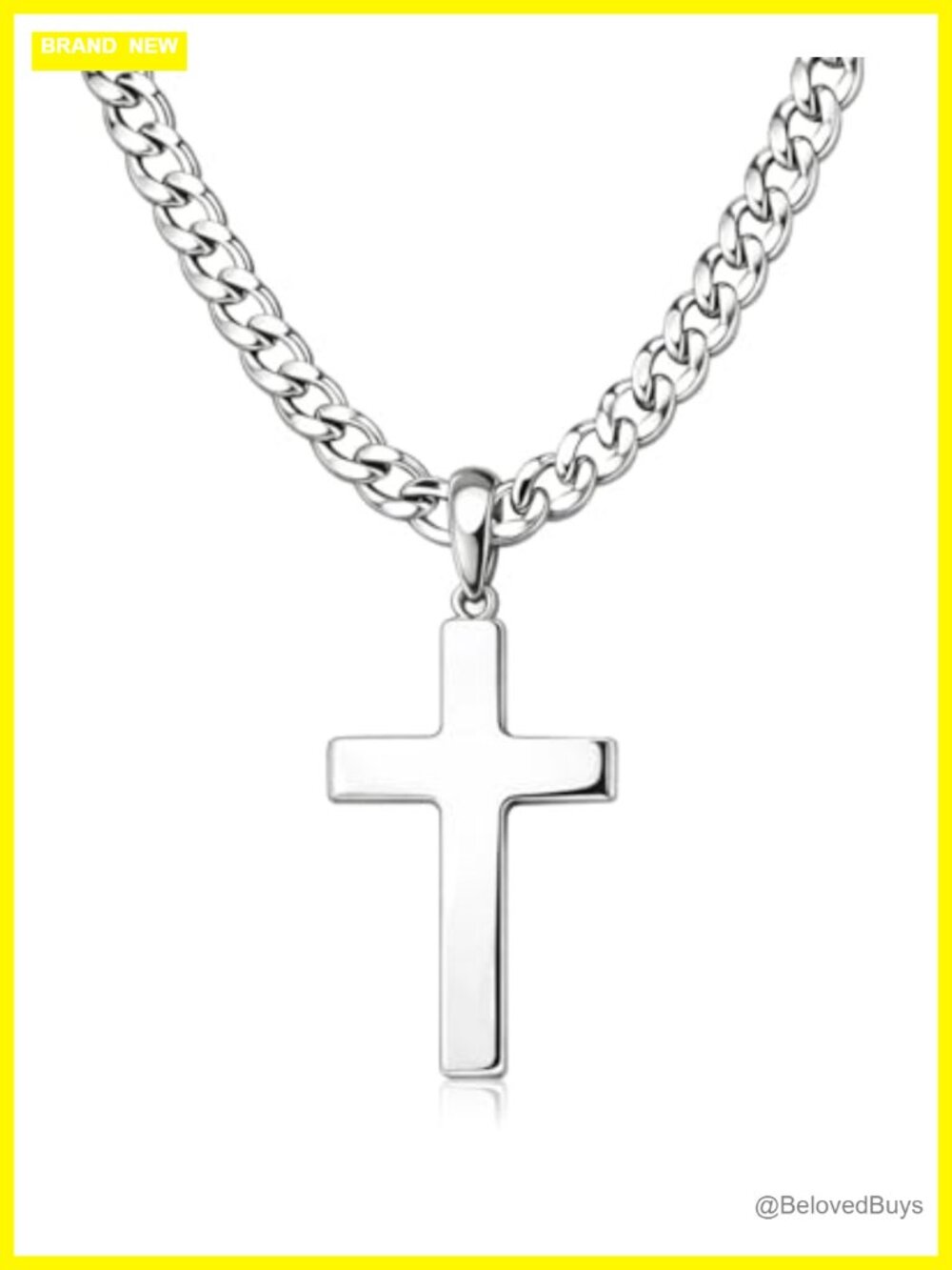 Sterling Silver Cross Necklace Men 20 Inch Cuban Chain Pendant
